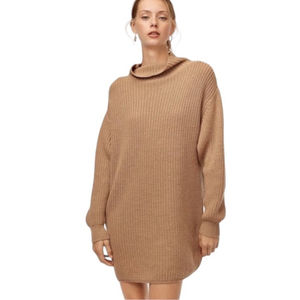 Aritzia Wilfred Merino Wool Montpellier Sweater Dress Tan Knit Mockneck